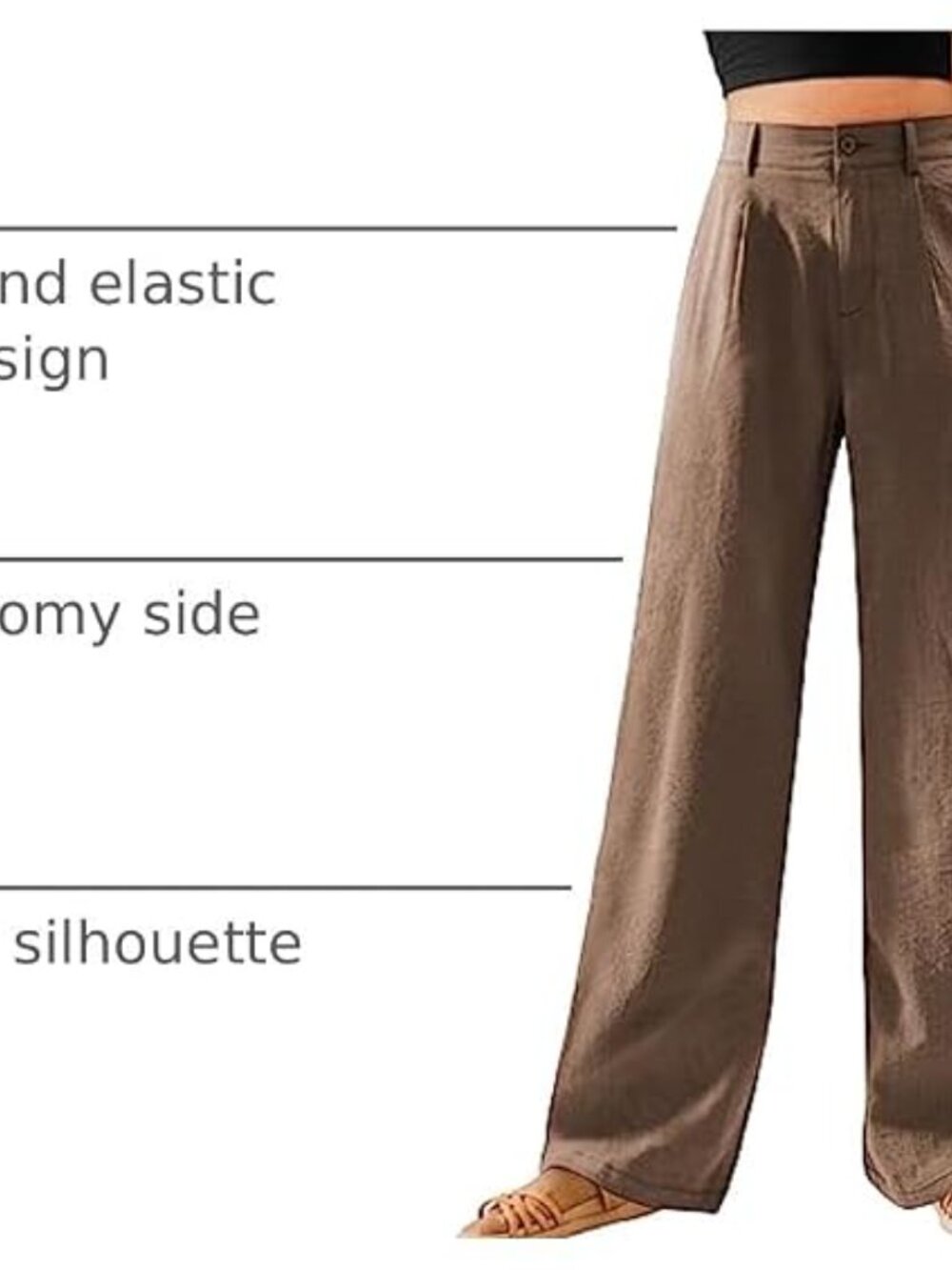 Women's Coffee High Waisted Button Down Straight Long Casual Wide Leg Pants - Picture 4 of 6
